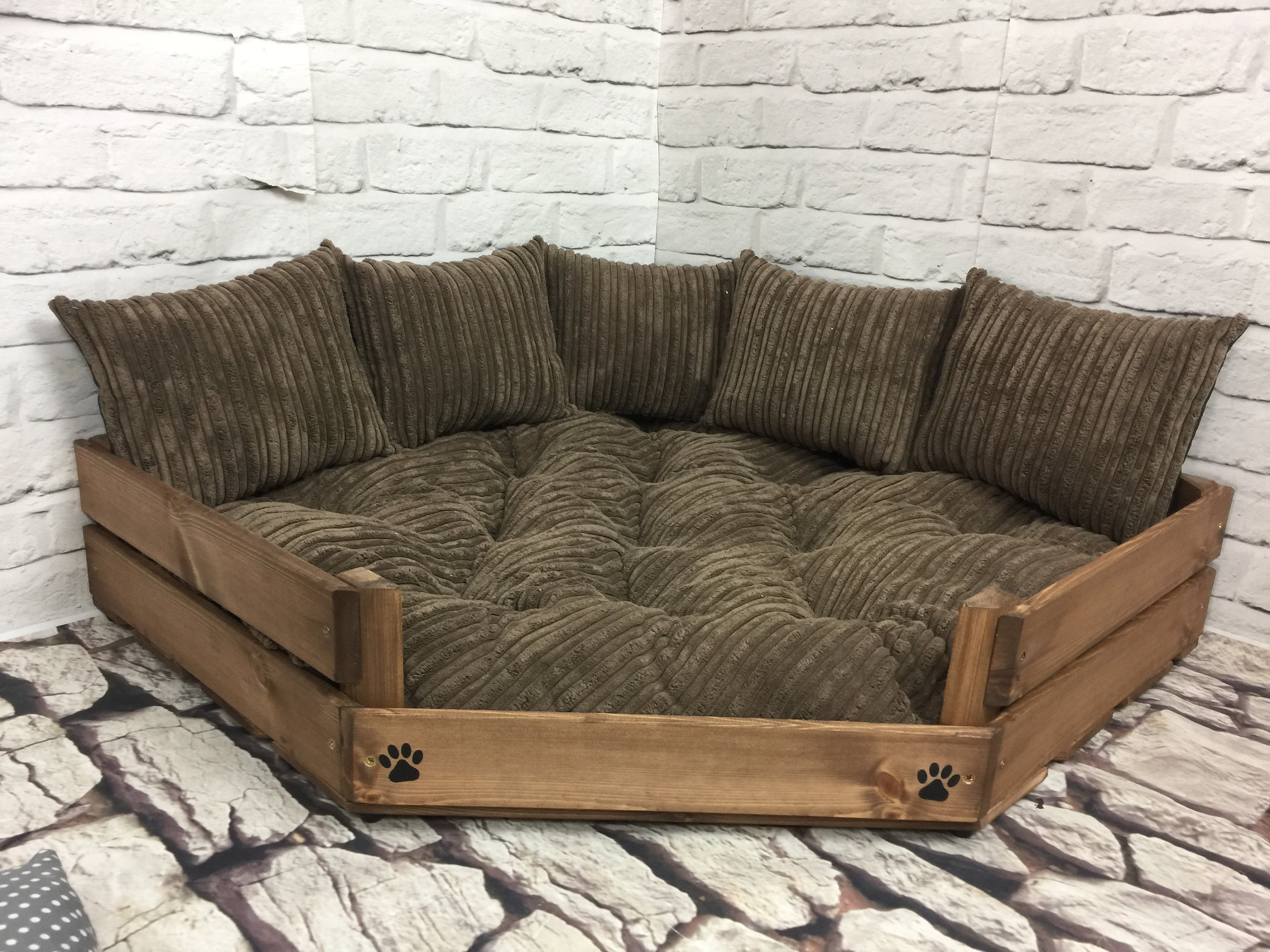 Personalised Corner Dog Bed in Wood or Grey Cat Bed With a - Etsy