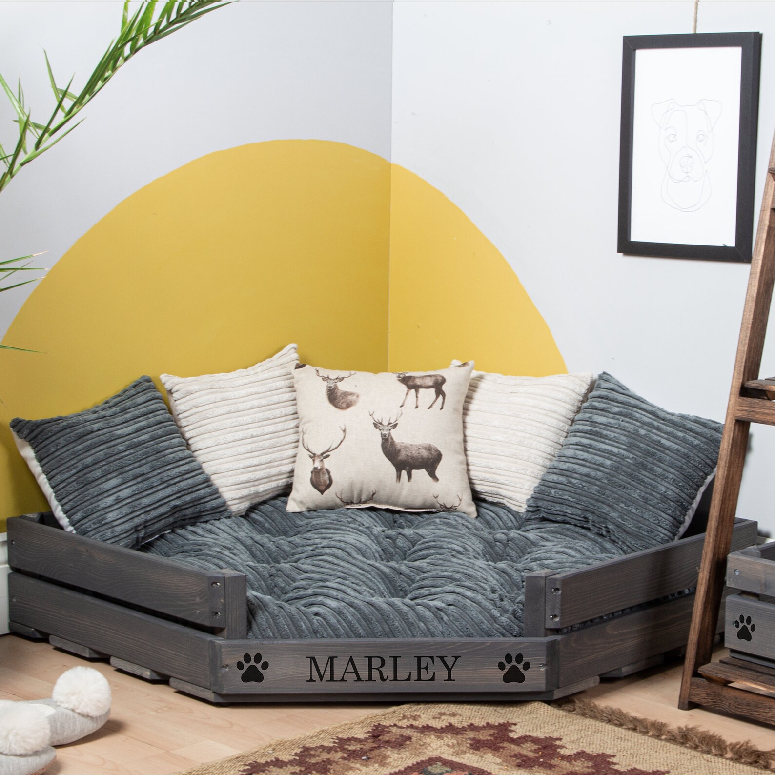 Personalised Corner Dog Bed in Wood or Grey Cat Bed With a - Etsy