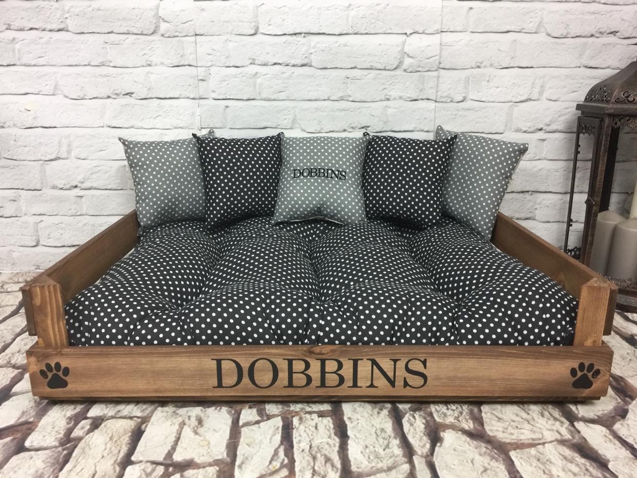 Personalised Dog Bed available in 4 sizes in Wood Grey or Etsy