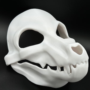 Toony Wolf Skull Mask - Movable Moving Hinge Jaw- 3D Printed SkullDog Bone Animated Cartoon Cute Canine K9 Fursuit Base Costume Cosplay