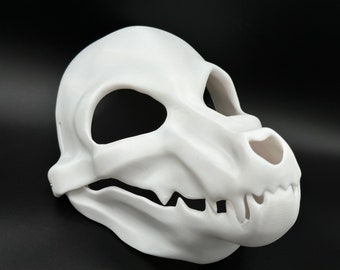 Toony Wolf Skull Mask - Movable Moving Hinge Jaw- 3D Printed SkullDog Bone Animated Cartoon Cute Canine K9 Fursuit Base Costume Cosplay