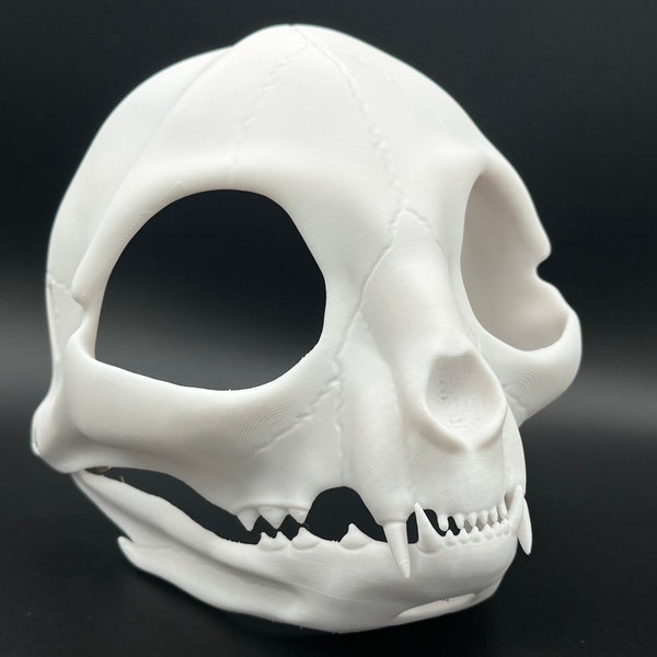 Cat Skull Bone Mask - Movable Moving Hinge Articulating Jaw- 3D Printed Feline Fursuit Base Costume Cosplay Witch Tribal Shaman Pagan