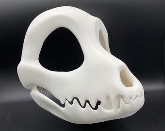 Toony Canine Bone Skull Mask - Movable Moving Hinge Jaw- 3D Printed SkullDog Animated Cartoon Cute Wolf Dino Fursuit Base Costume Cosplay