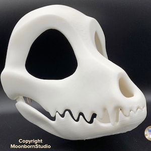 Toony Canine Bone Skull Mask - Movable Moving Hinge Jaw- 3D Printed SkullDog Animated Cartoon Cute Wolf Dino Fursuit Base Costume Cosplay