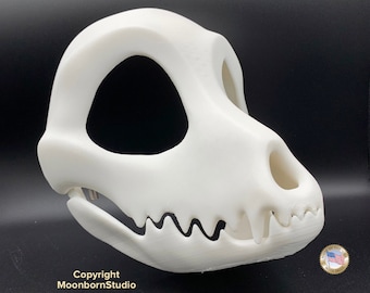 Toony Canine Bone Skull Mask - Movable Moving Hinge Jaw- 3D Printed SkullDog Animated Cartoon Cute Wolf Dino Fursuit Base Costume Cosplay