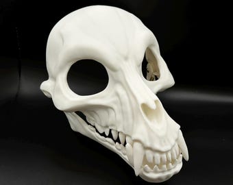 WereWolf Beast Skulldog Bone Mask - Movable Moving Hinge Jaw- 3D Printed Spooky Wolf Realistic Canine Dog Fursuit Base Costume Cosplay