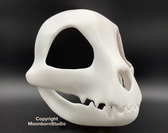 Toony Cat Feline Bone Skull Mask - Movable Moving Hinge Jaw- 3D Printed SkullDog Animated Cartoon Cute Fursuit Base Costume Cosplay