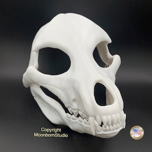 Wolf Skull Realistic Bone Spooky Mask - Movable Moving Hinge Jaw- 3D Printed SkullDog Canine Fursuit Base Costume Cosplay Tribal Shaman
