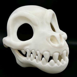 Toony Skulldog Spooky Fursuit Base - Movable Moving Hinge Jaw Mask - 3D Printed Bone Canine Skull Cartoon Cute Wolf Dino Costume Cosplay