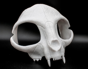 Cat Skull Bone Textured Stylized Mask - 3D Printed Macabre Gothic Decor Feline Costume Cosplay LARP Tribal Witch Shaman Pagan Fursuit