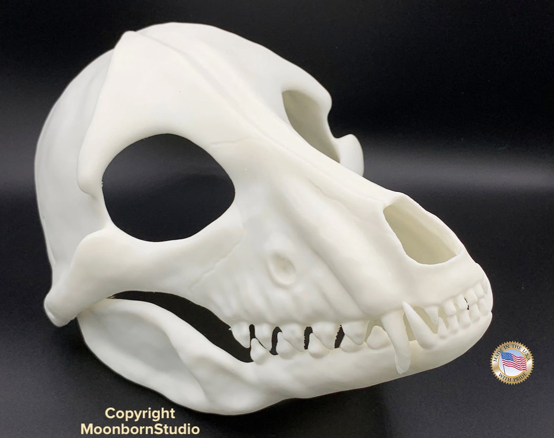 Canine Skull Realistic Skulldog Bone Mask - Movable Moving Hinge
