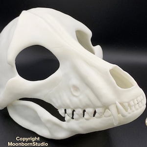 Canine Skull Realistic Skulldog Bone Mask - Movable Moving Hinge Jaw- 3D Printed Wolf Dog Fursuit Base Costume Cosplay Tribal Shaman