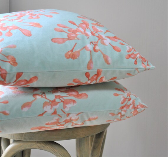 Coral And Blue Australia Cushion Cover In Botanical Print Etsy