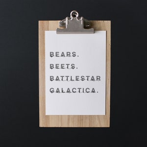 Bears Beets Battlestar Galactica Printable - The Office Jim Halpert Dwight Schrute Quote Art - Instant Digital Download