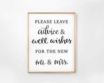 Advice & Well Wishes Wedding Sign | Wedding Ceremony Reception Newlyweds Printable | Instant Digital Download