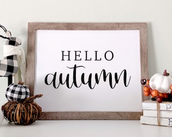 Hello Autumn Sign | Fall Autumn Seasonal Sign Printable | Instant Digital Download