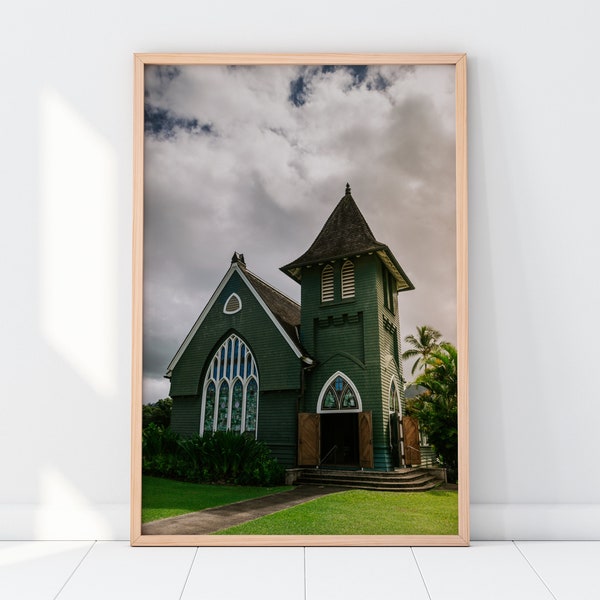 Wai'oli Hui'ia Church Hanalei Kauai Hawaii Printable Wall Art | Tropical Island Architecture Photography Print | Instant Digital Download