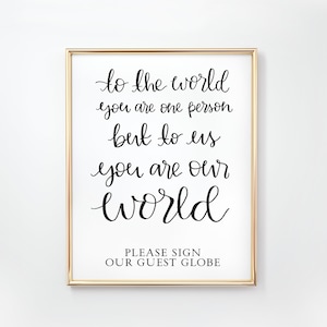 You Mean The World To Us Guest Globe Wedding Sign | Wedding Globe Guest Book Sign Printable | Instant Digital Download