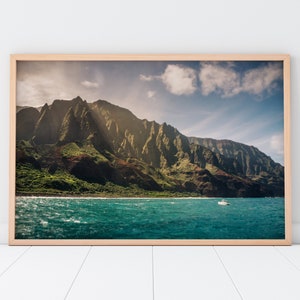 Na Pali Coast Wall Art - Kauai Hawaii Tropical Beach Printable, Ocean Landscape Photography for Home Decor - Instant Digital Download