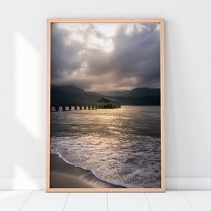 Hanalei Pier Printable - Kauai Hawaii Coastal Photography, Tropical Island Travel Wall Art - Instant Digital Download