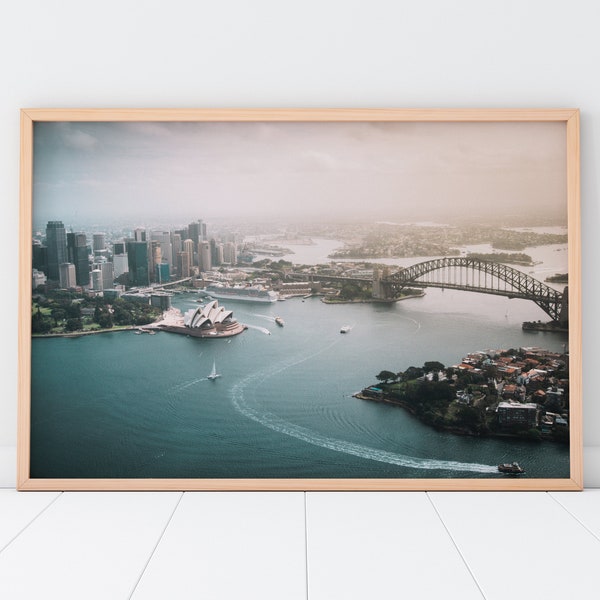 Sydney Opera House Harbour Bridge Printable Wall Art | Australia Aerial Travel Photography Print | Instant Digital Download