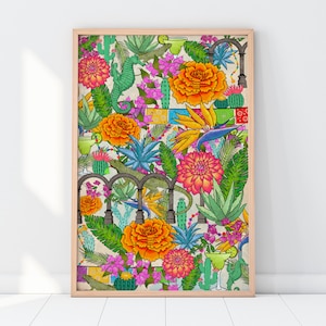 Puerto Vallarta Printable - Mexico Tropical Coastal Collage Art, Botanical Wildlife Travel Decor - Instant Digital Download