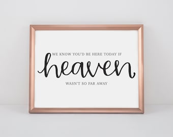 May include: A framed print with a rose gold frame and white background. The print features black text that reads "We know you'd be here today if heaven wasn't so far away."