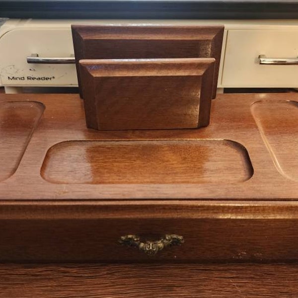 Vintage London Leather Brand Wood Dresser Valet / Jewelry Box for Men