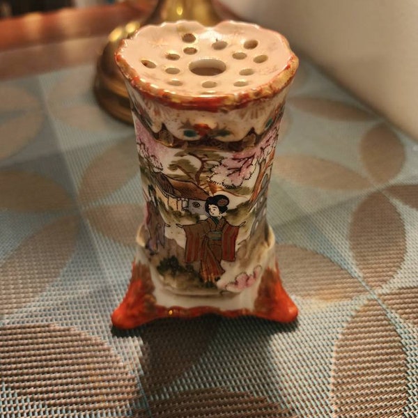 Vintage Porcelain Hand Painted Japanese Hat Pin Holder - Japanese Shaker