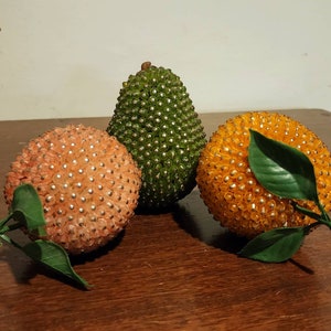 Pin Beaded Fruit 1960s Mid-Century Faux Vintage Decor Full Size Lot of 3 Fruits