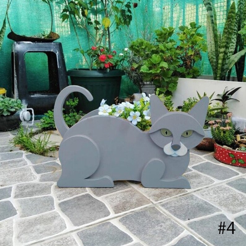 Cat Planter Stand Wooden Cat Plant Holder Animal Planter Etsy