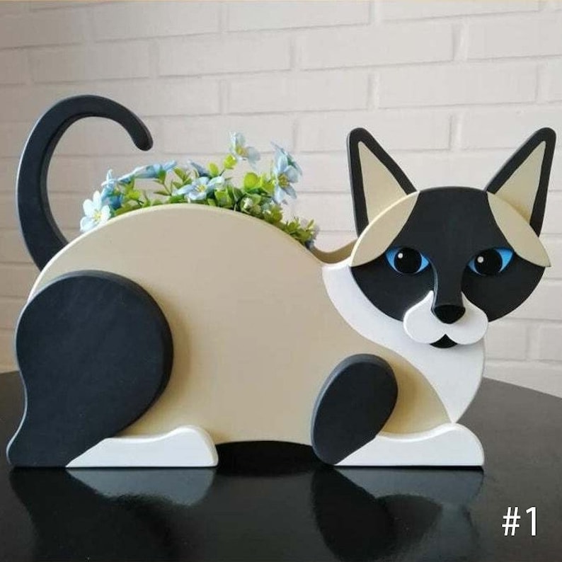 Cat Planter Stand Wooden Cat Plant Holder Animal Planter Etsy