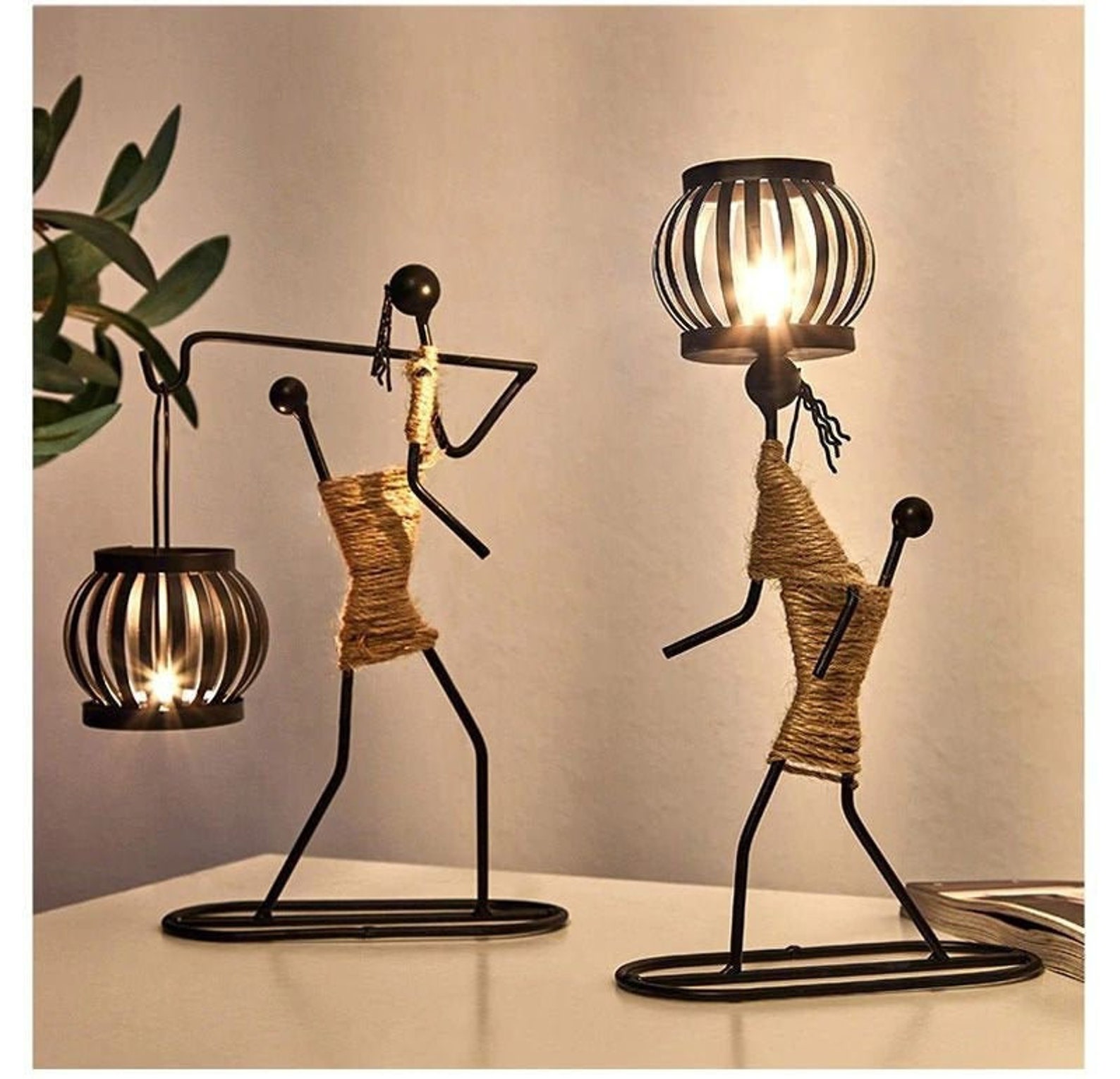 Tribal Figurines Candle Holders Art Gift African Tribe Tea Etsy