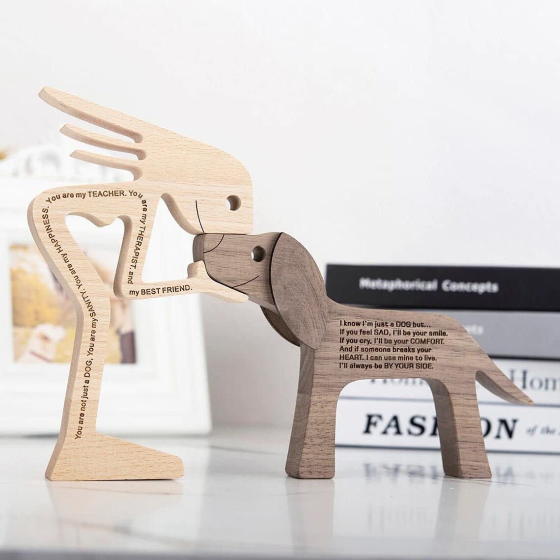 Wood Dog & Girl Art Ornaments Dog Figurine Wooden Dog Decor Etsy