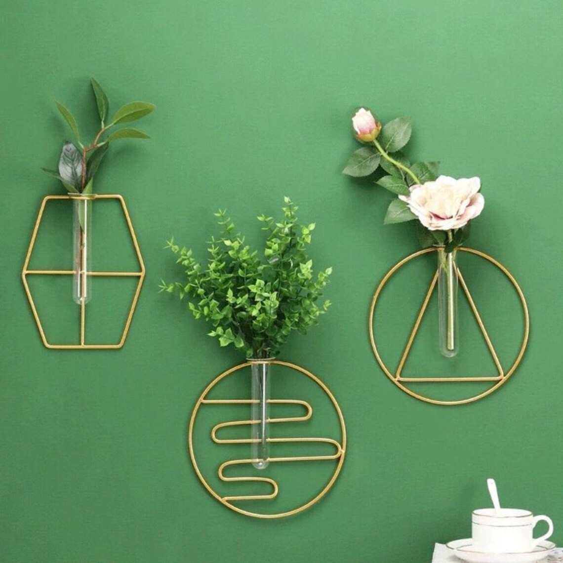 Gold Hanging Wall Planter Wall Hydroponic Vase Wall Vase Etsy
