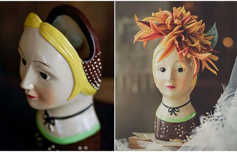 Vintage Doll Head Hanging Planter Wall Vase Head Planter Etsy