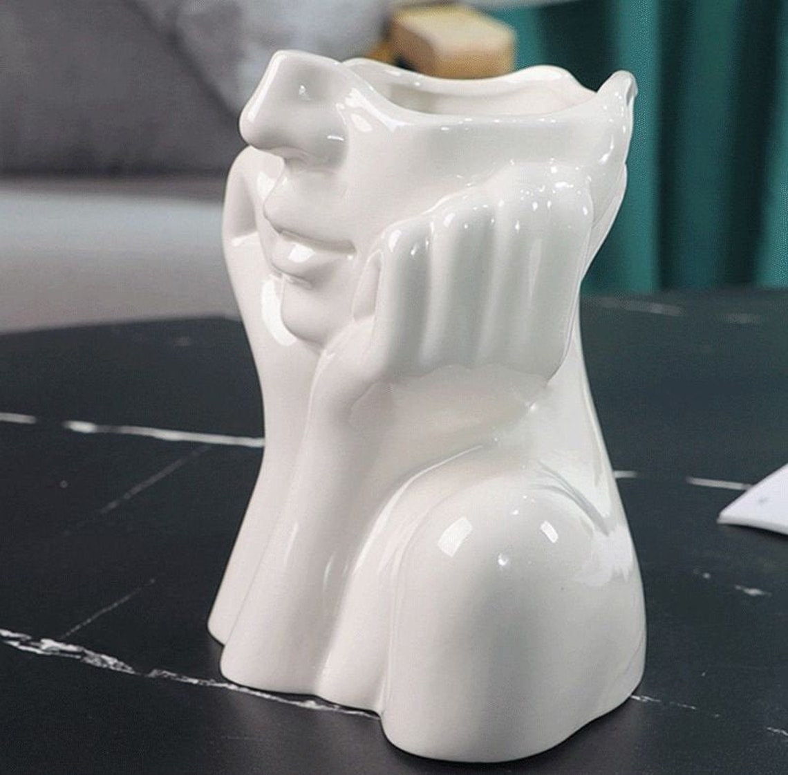 Beautiful Hands on Cheeks Head Vase Face Vase Ceramic Etsy