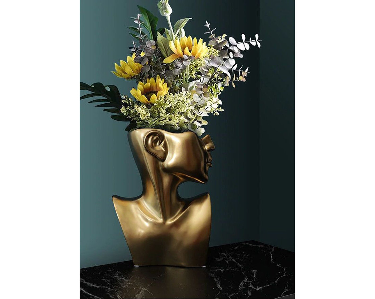Lady Face Vase Gold Head Vase Black Lady Head Planter Face Etsy