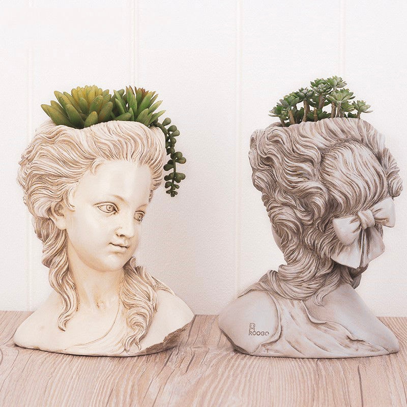 Ancient Greek Sculpture Art Deco Vase, Greek Goddess Statue Head