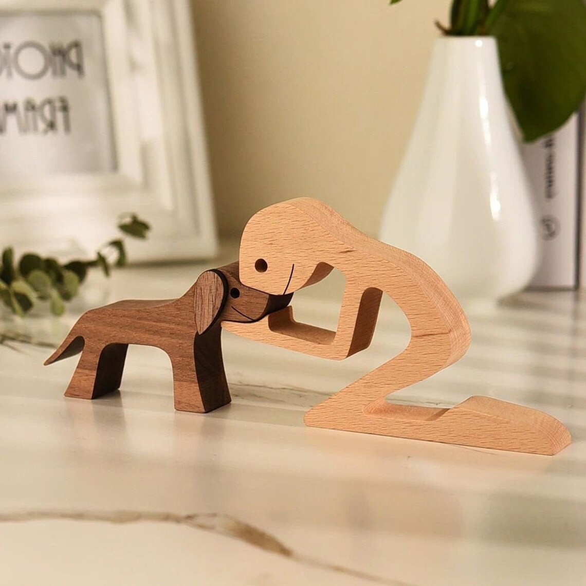Wood Dog & Man Art Ornaments Personalized Dog Figurine Etsy