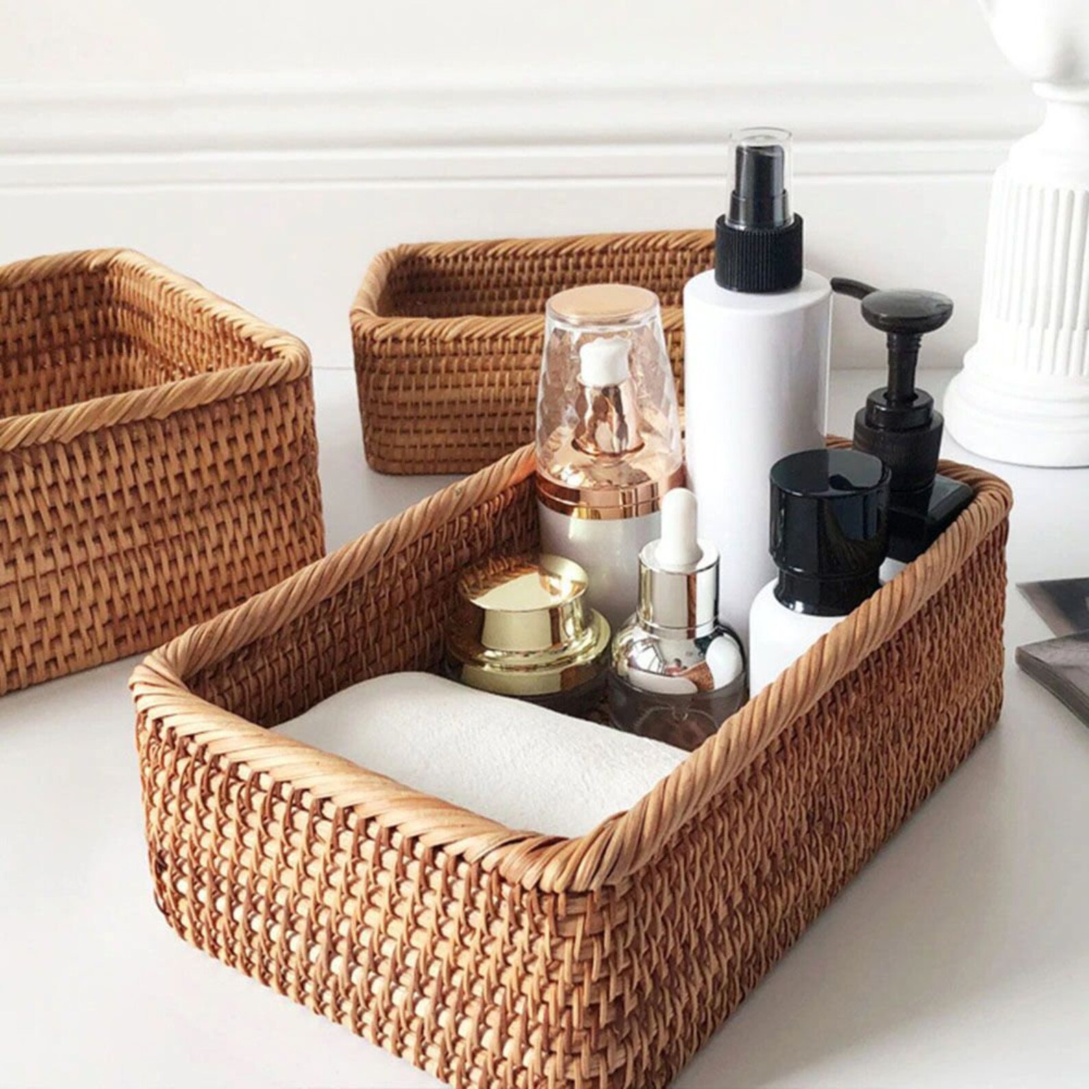 Woven Bathroom Storage Bin Wicker Storage Basket Food Etsy