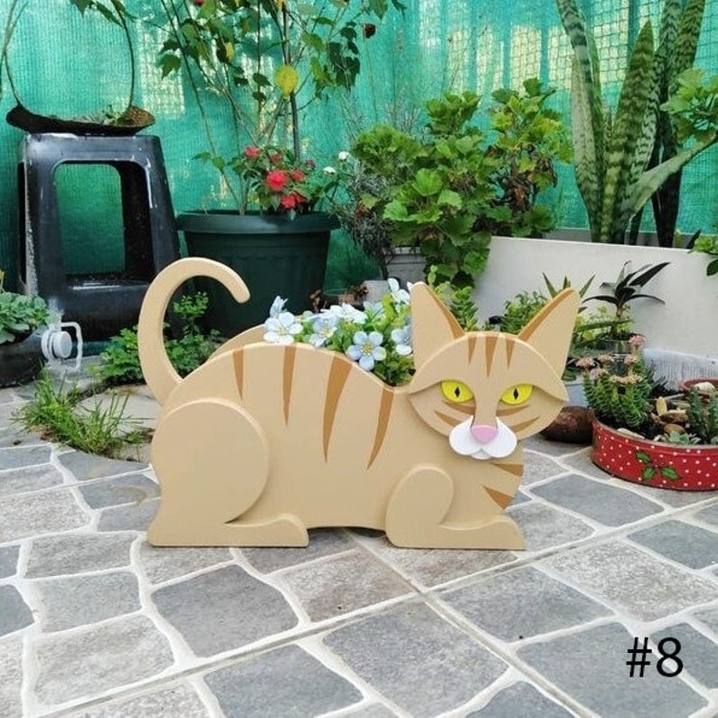 Cat Planter Stand Wooden Cat Plant Holder Animal Planter Etsy