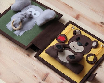 Animals Fabric Quiet Book, Sensory Activity Toy, Baby Shower Gift, First Birthday Gift