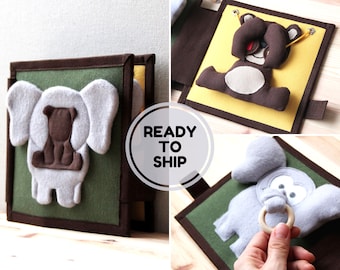 Animals Fabric Quiet Book, Sensory Activity Toy, Baby Shower Gift