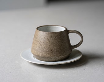 Coffee mug, matte white, nature / with plate