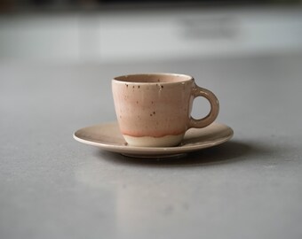 Espresso coffee mug with plate, glossy pink