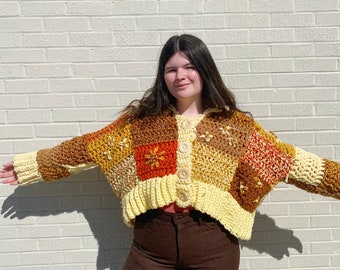 CROCHET Patchwork Cardigan with Embroidery- Beginner Crochet Pattern