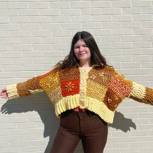 CROCHET Patchwork Cardigan with Embroidery Beginner Crochet Pattern image 1