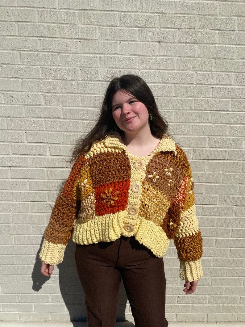 CROCHET Patchwork Cardigan with Embroidery Beginner Crochet Pattern image 3