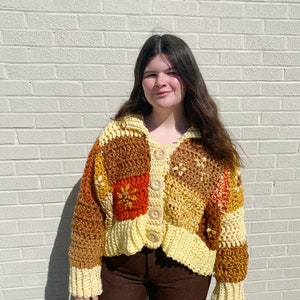 CROCHET Patchwork Cardigan with Embroidery Beginner Crochet Pattern image 6